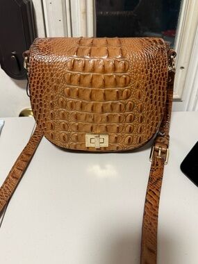Brahmin Portia Brown Croc-Embossed Leather Crossbody Bag